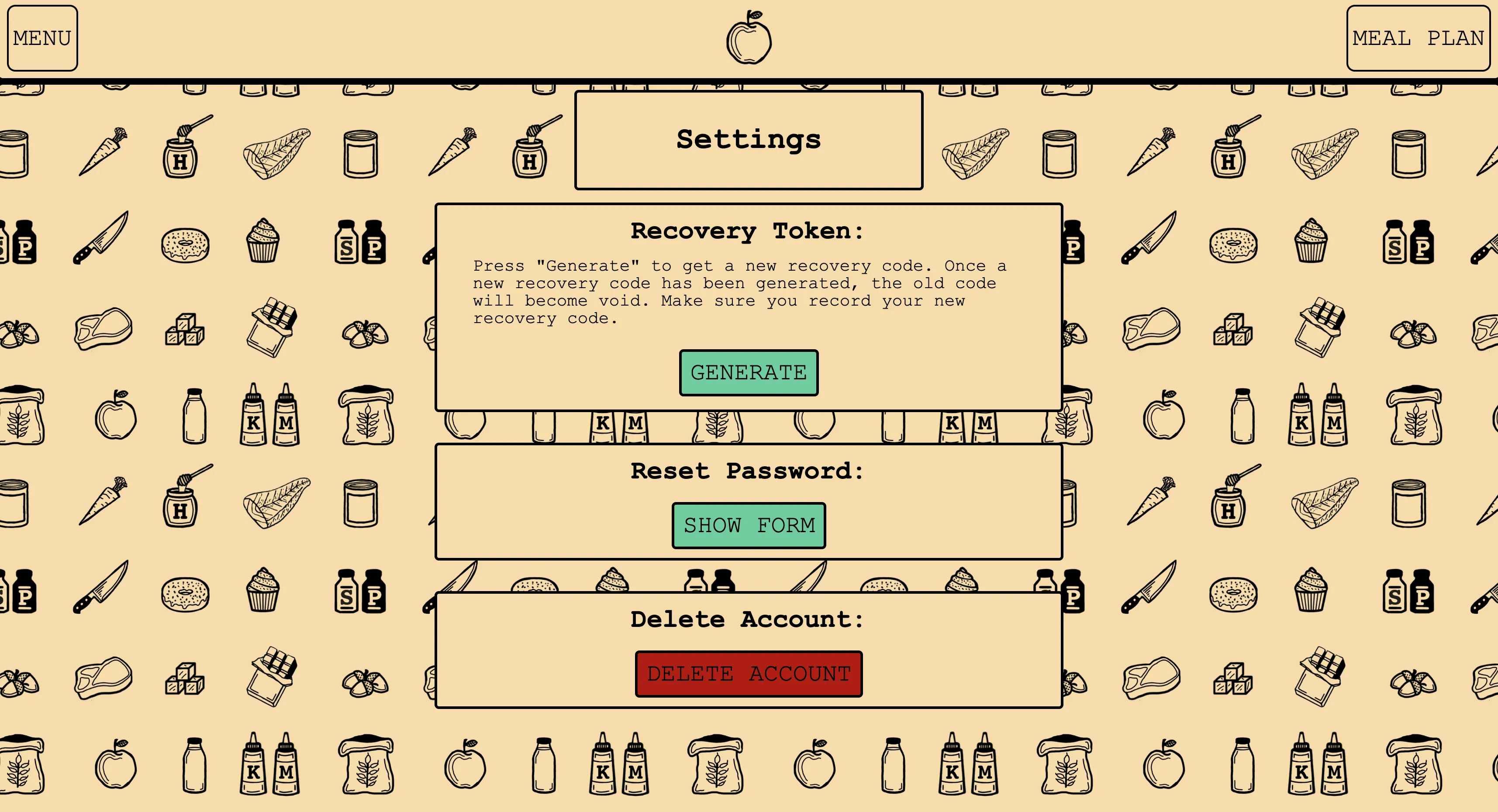 scran settings page